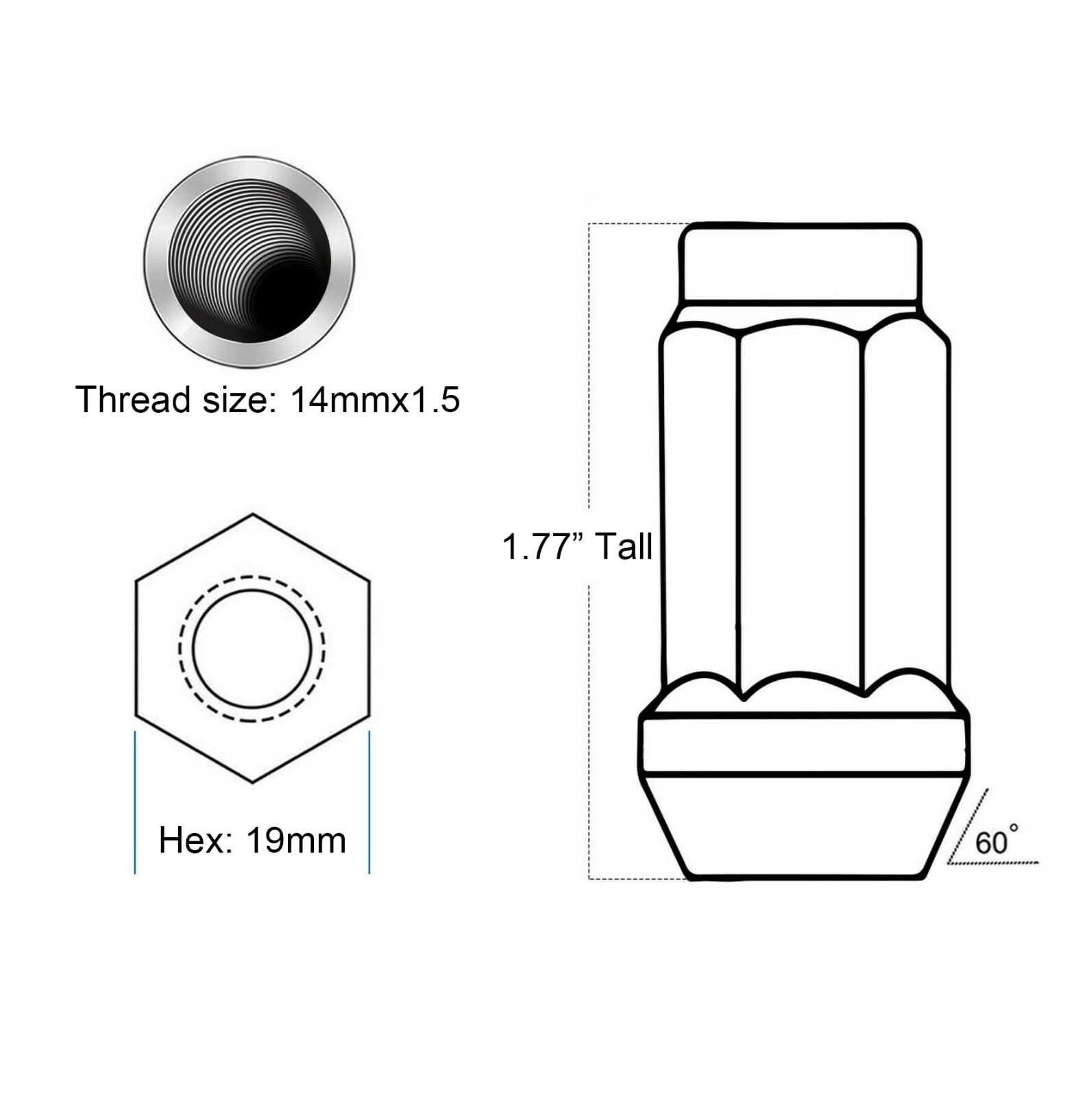 24PC BLACK 14X1.5 BULGE ACORN LUG NUT 1.77" FIT CHEVY GMC SILVERADO SIERRA 1500