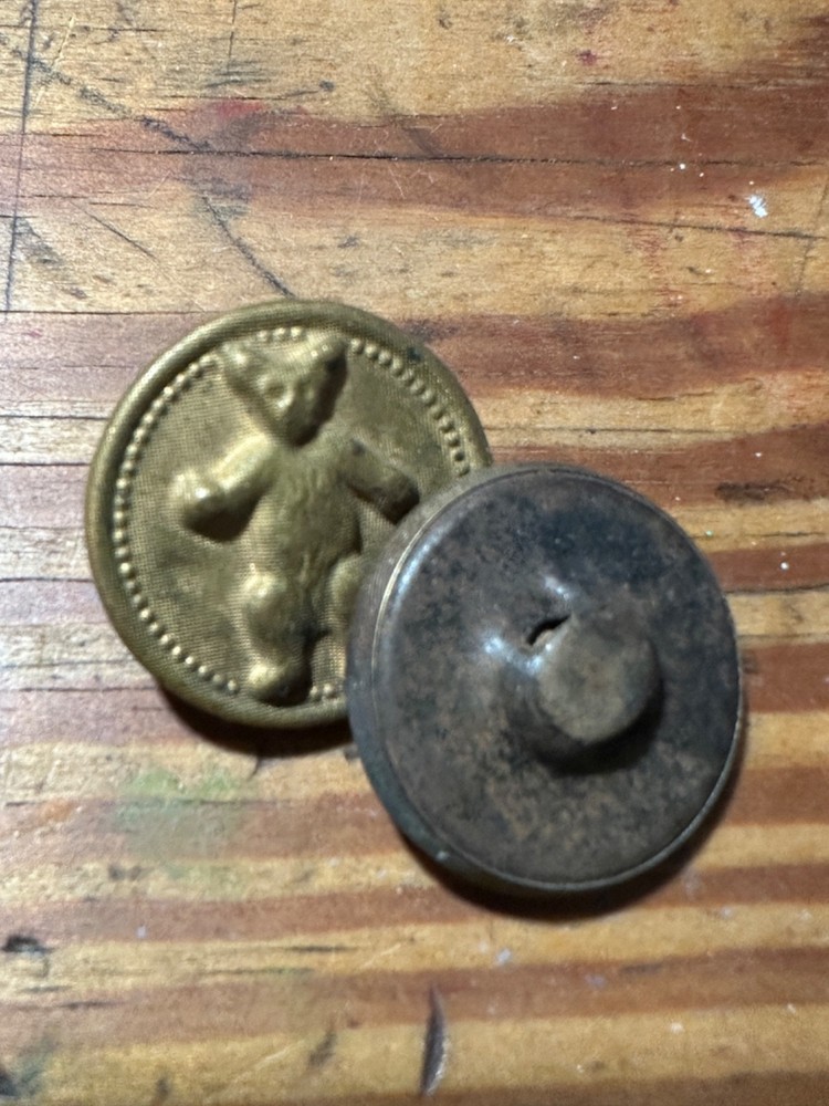 2 Antique Metal Teddy Bear Buttons 1902 - 1908