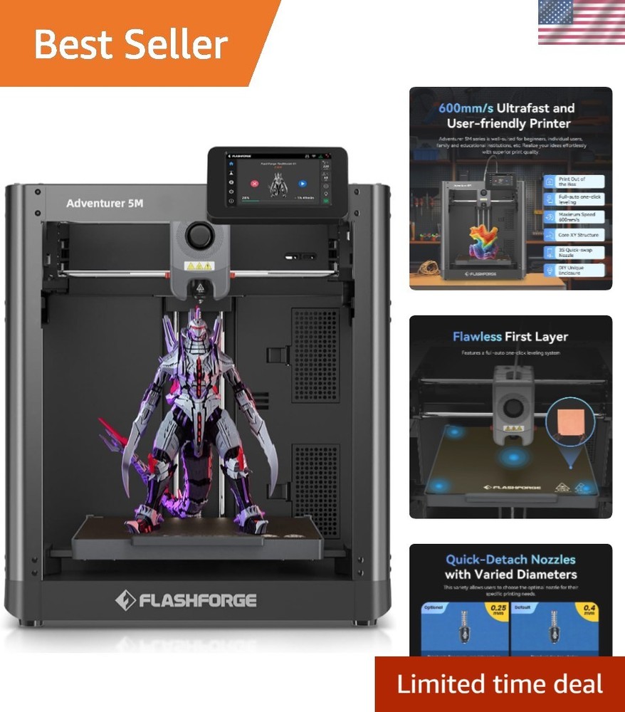 Adventurer 5M 3D Printer with Fully Auto Leveling System, Max 600mm/s High-Sp...