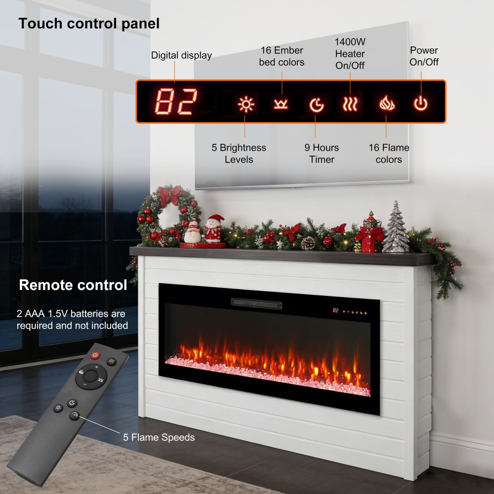 65" Electric Fireplace Wall Insert Vent Free 5000 BTU with Remote & Timer