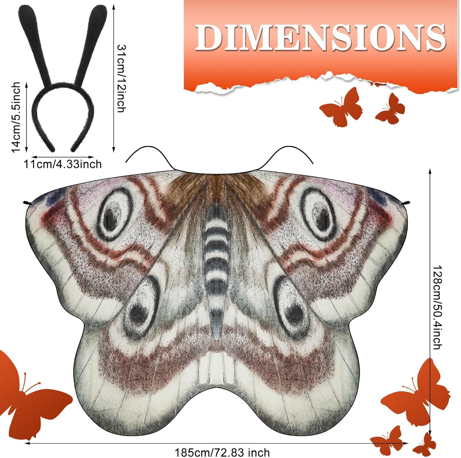 2 Pcs Halloween Moth Wings Costume Butterfly Shawl Moth Wing Cape Costume Access