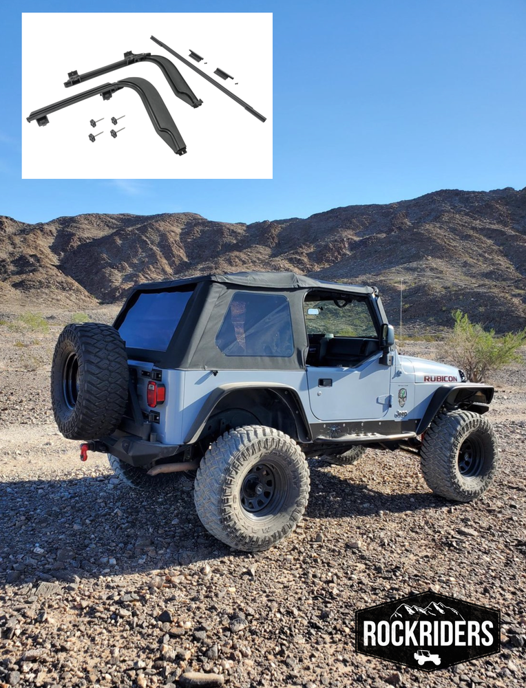 1997-2006 Wrangler Frameless Bowless Soft Top with Mounting Hardware Black Denim