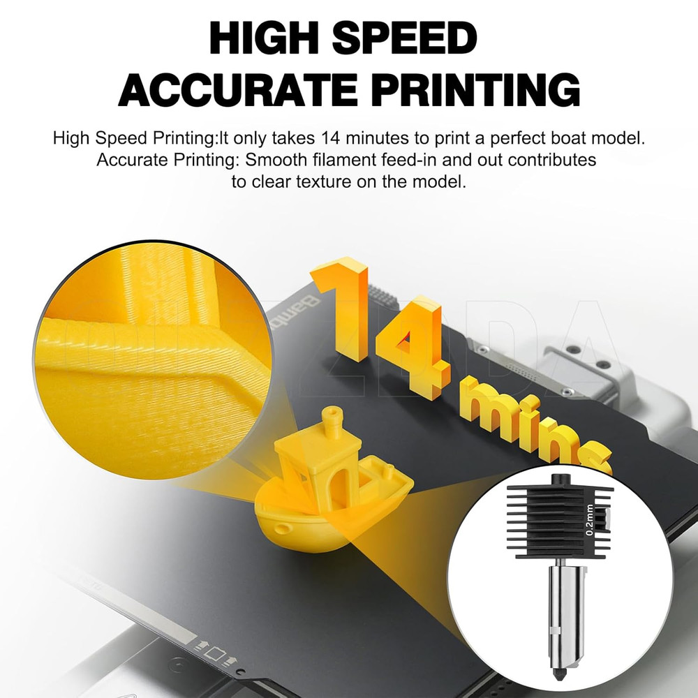 A1 Mini Hot End Kit with 0.2mm Nozzle for Bambu Lab A1/A1 Mini 3D Printers