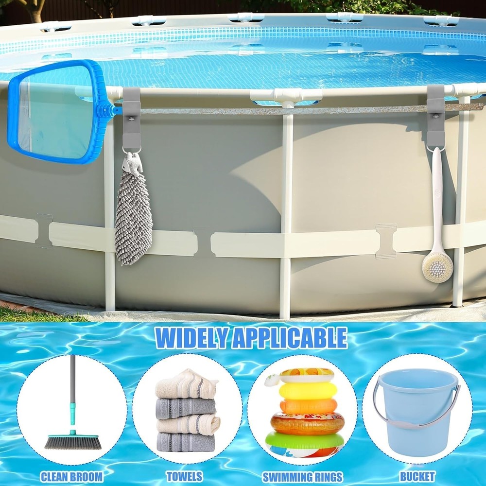 4 Pcs Gray Poolside Pool Leaf Skimmer Net Holder Adjustable Telescopic Hooks ...