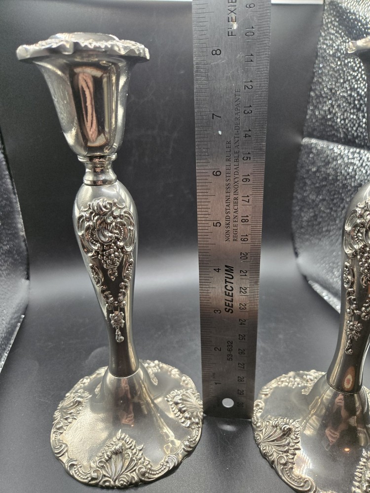 GODINGER Silver Art Co. 8" Candlestick Set Pair Baroque Grape Pattern