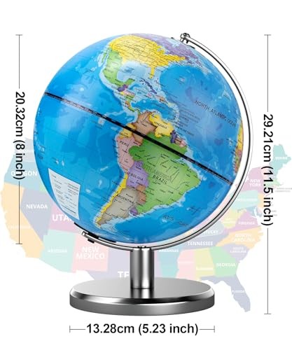 8'' Illuminated World Globe with Constellation Night Light, Educational Light