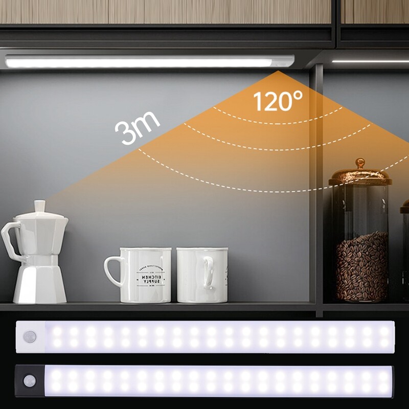 LED Motion Sensor Under Cabinet Closet Light USB Rechargeable Kitchen Lamp Strip
