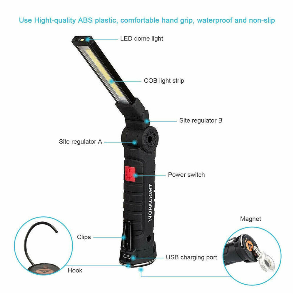 1-4 Pack Magnetic Base LED COB Work Light Rechargeable Mechanic Flashlight Lamp