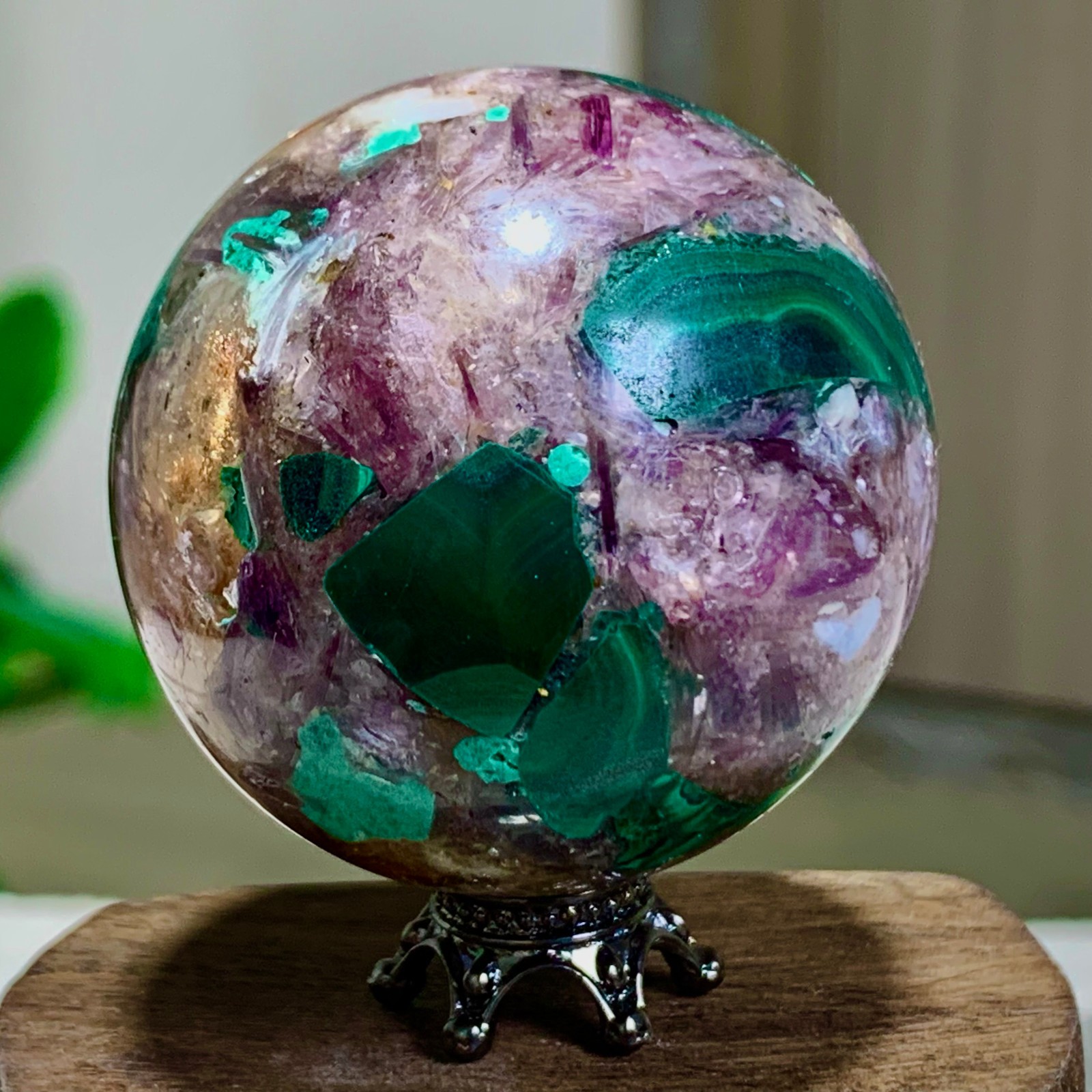95G Newly discovered rare malachite purple mica symbiotic sphere restoration