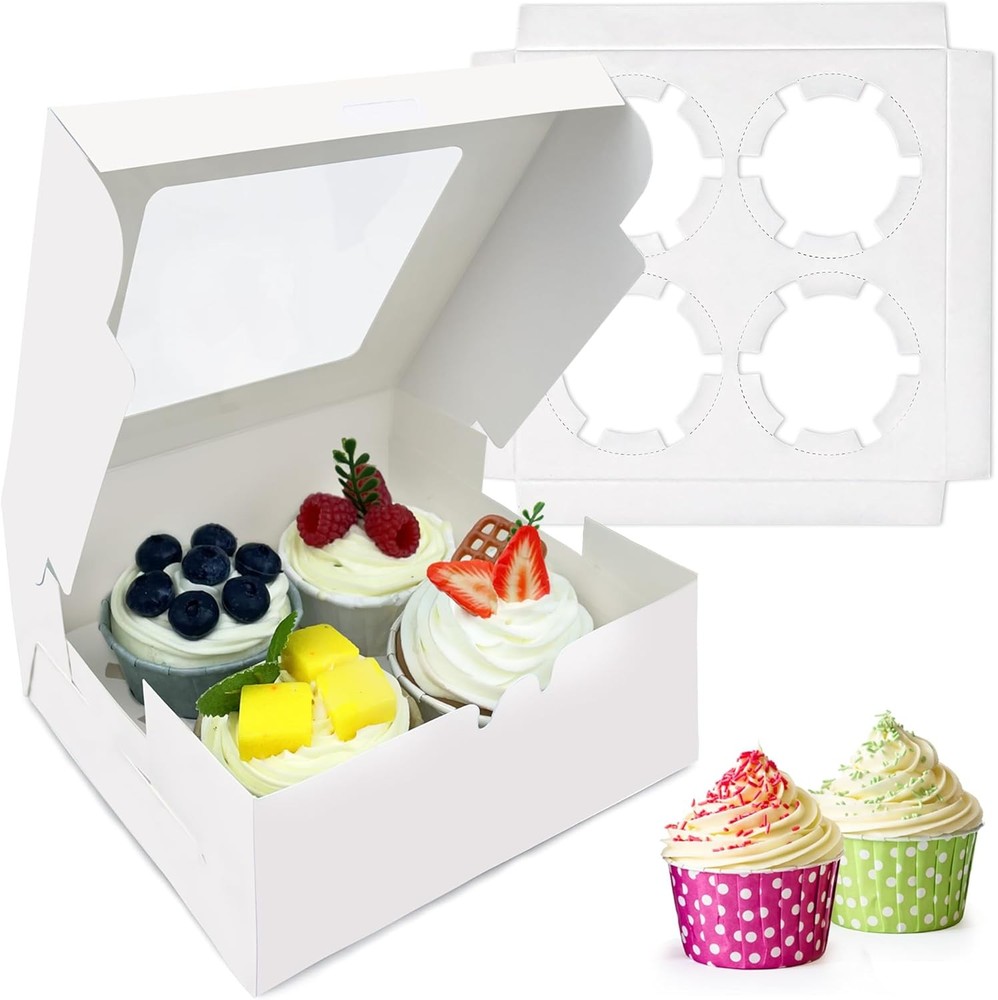 White Paper Cupcake Boxes Cavity Cookie  Boxes with Clear