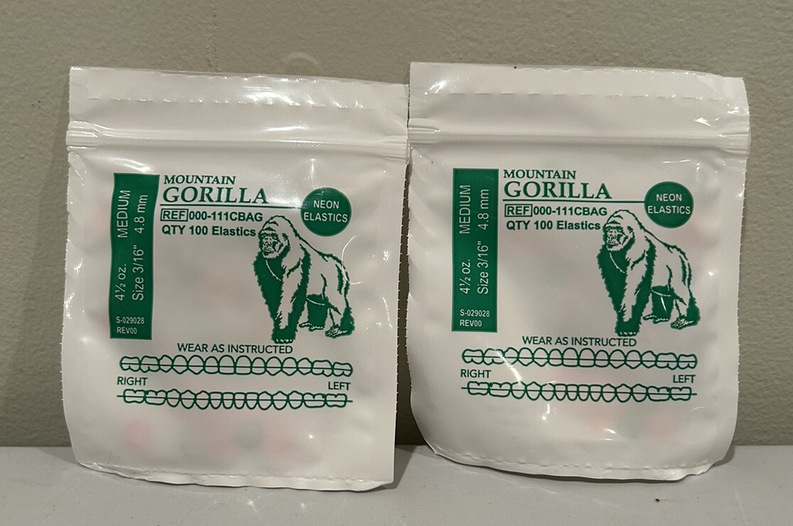 2 Neon Mountain Gorilla (READ) American Orthodontics Dental Elastics Bands