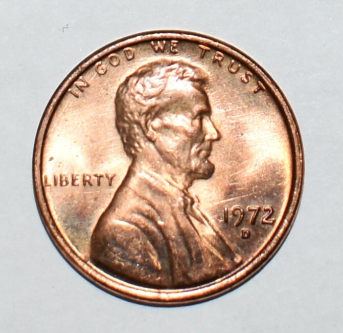 1972 D Lincoln Memorial Penny with Errors High Mint State Red