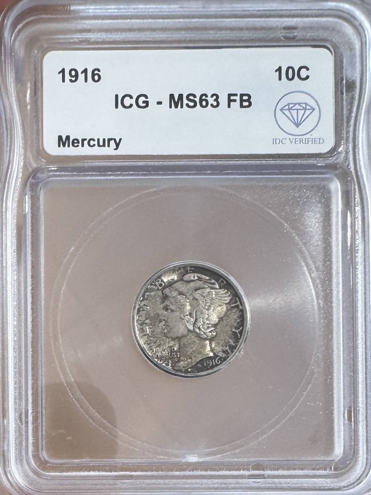 1916 Mercury Dime ICG MS-63 IDC Verified - FB
