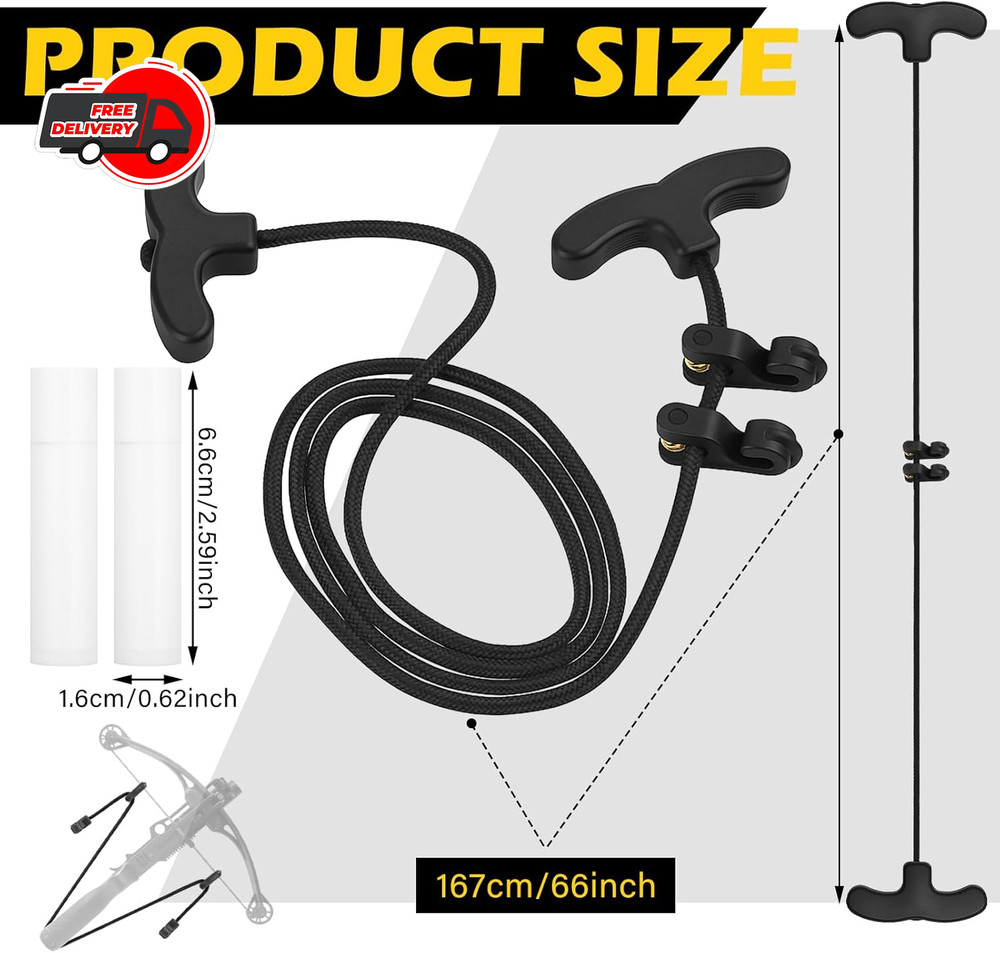 66 Inch Crossbow Cocking Rope with 2 Bowstring Wax, T‑Handle Rope Cocker Pull As