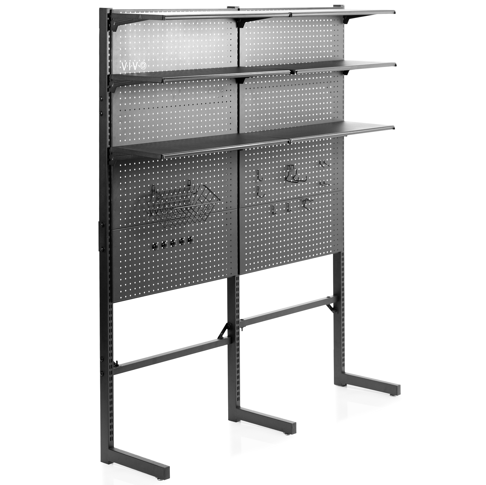 VIVO Black Freestanding Modular Pegboard System with 3 Tier Organization