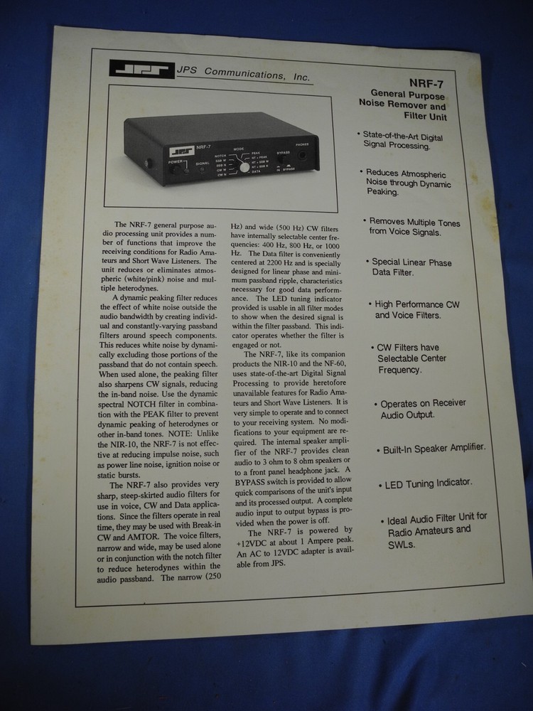 JPS NIR 7 AUDIO FILTER Product Sales Information  (original)