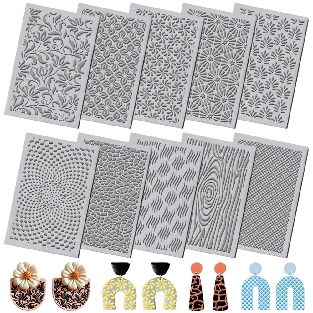 Polymer Clay Texture Sheets 10PCS Boho Flower & Nature Texture for Clay Cutters