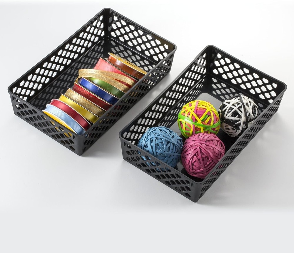 Compact Black Supply Baskets (3-Pack) for Efficient Home and Office Organization
