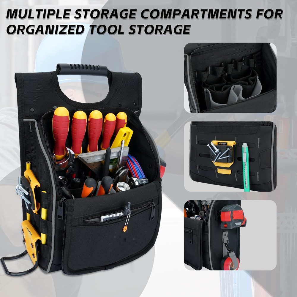 Electrician Tool Pouch Bag w/ Shoulder Strap, Multiple Pockets, Grey Design