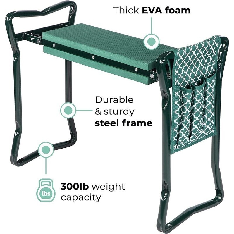 Garden Kneeler Stool Folding Seat Tool Pouch Gloves Comfortable Digging Support
