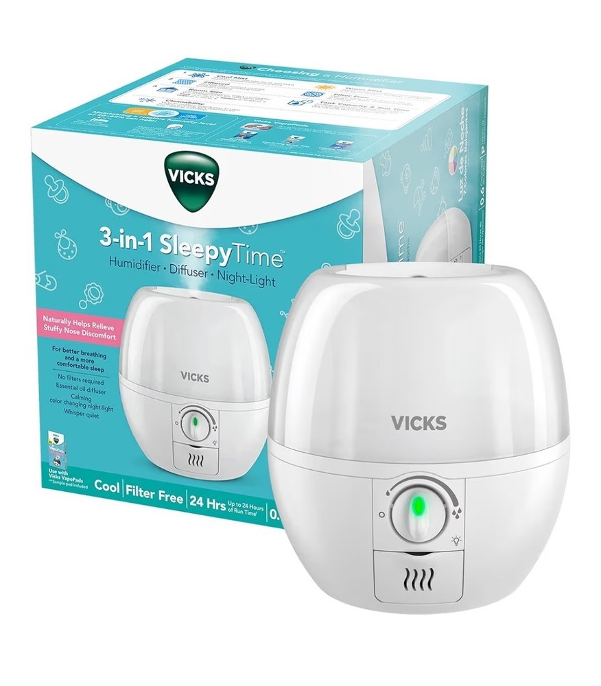 Vicks 3-in-1 SleepyTime Humidifier Cool Mist Diffuser Night Light New
