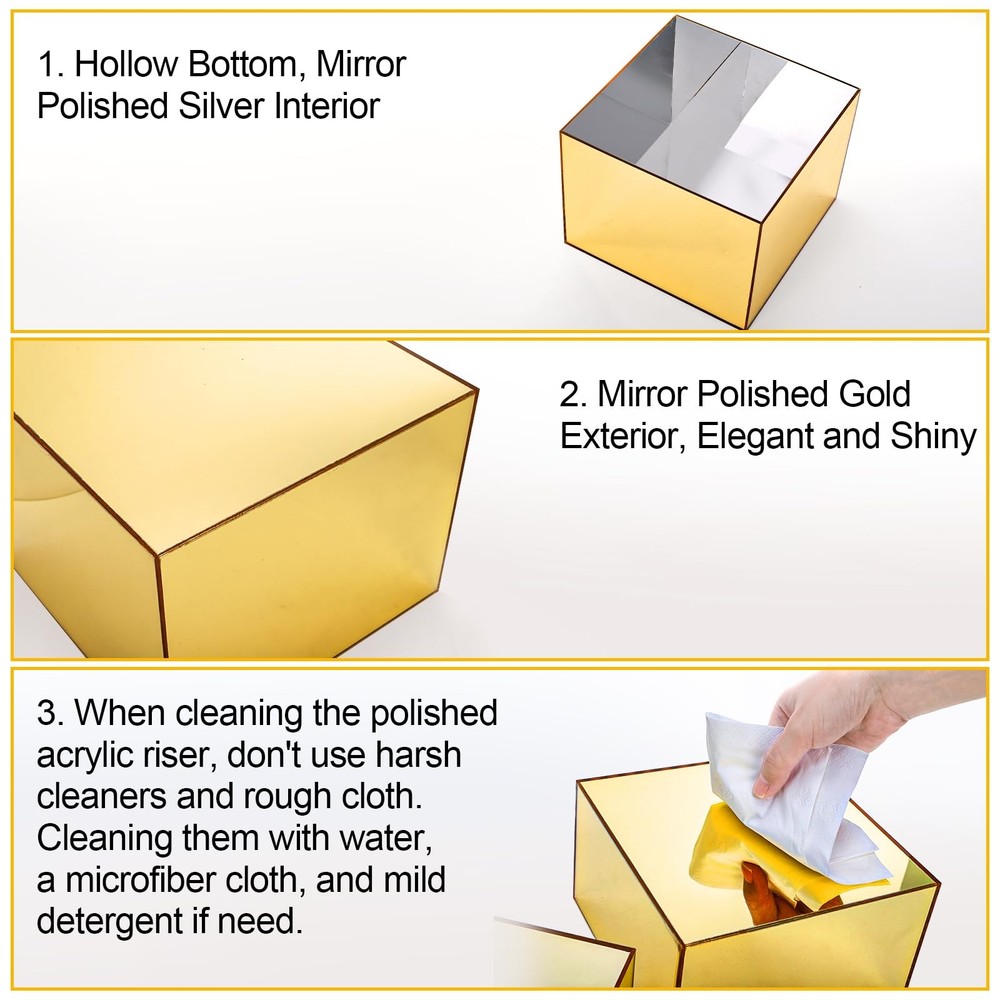 3 Pack Acrylic Risers Display Stands, Gold Buffet Riser Perfume Organizer, Mi...