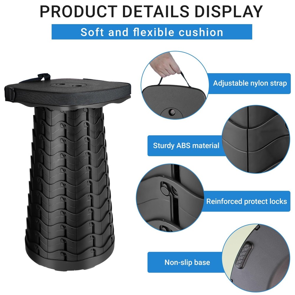 Upgraded Square Folding Stool, Max Load Capacity 485lbs, Portable Collapsible...