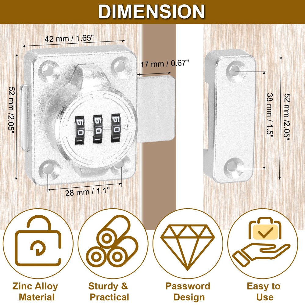 2 Pcs Combination Cabinet Latch Keyless Password Lock Silver