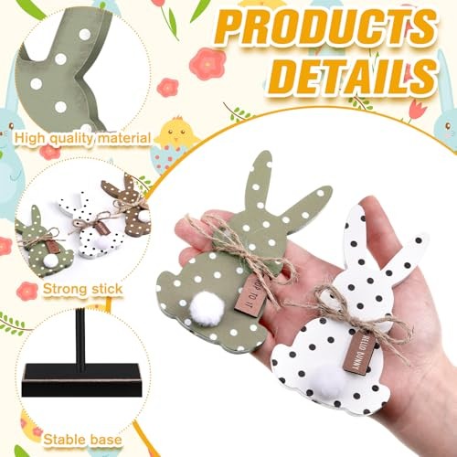 3 Pcs Easter Bunny Table Decorations Wooden Bunny Tabletop Decor Rustic Dot