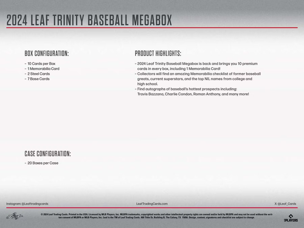 2024 Leaf Trinity Baseball Factory Sealed Mega Box! SKENES RC?