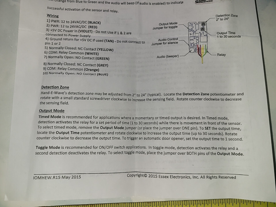 HEW-2SQ-DPDT Hand-E-Wave HEW-2S Touchless Exit Essex Electronics