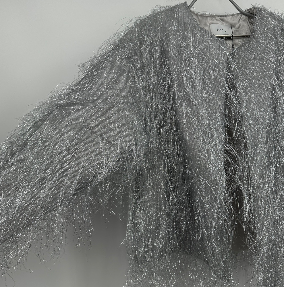 Sleeper Silver Disco Metallic Fringe Jacket size S-M Magnetic Closure Oversized