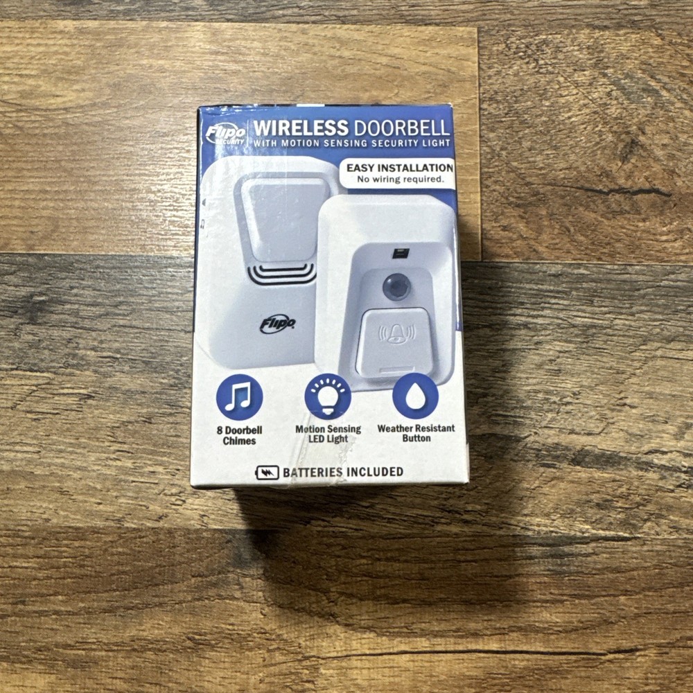 Flipo Wireless Doorbell w/Motion-Sensing LED Light & Selectable Tones. New