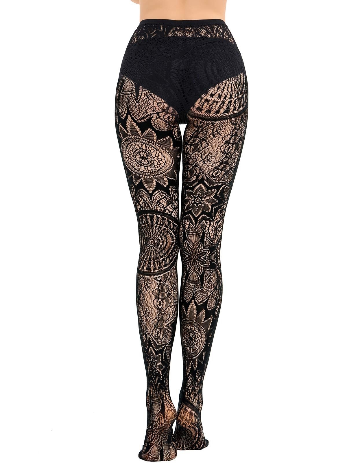 GOTHIC MANDALA PATTERN LACE KNIT TATTOO FISHNET PANTYHOSE BLACK STOCKINGS TIGHTS