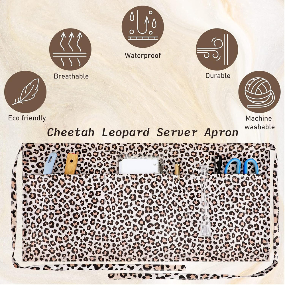 3 Pcs Waitress Aprons for Server Leopard Zebra Print Half Aprons with 3 Pockets
