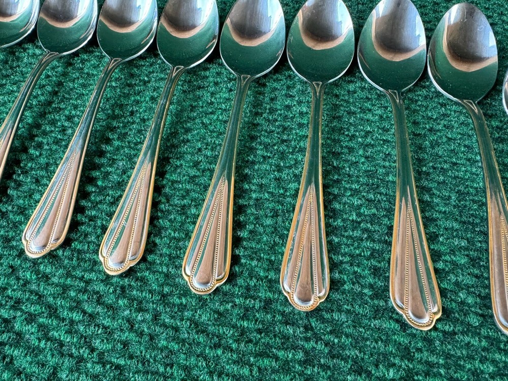 Hampton Silversmiths HSV209 Gold Accent Beaded Flatware 68 Pieces
