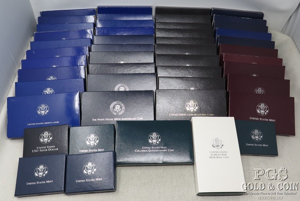 (47) Empty Commemorative Silver Dollar Boxes & COAs 27900