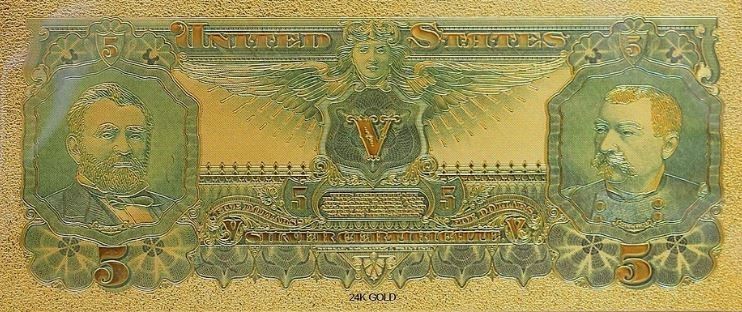 1896 $5 Silver Certificate Educational Bill with Bag and Certificate