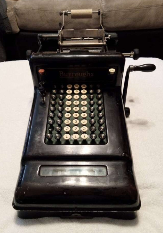 Antique Burroughs 7 Column Hand Crank Adding Machine