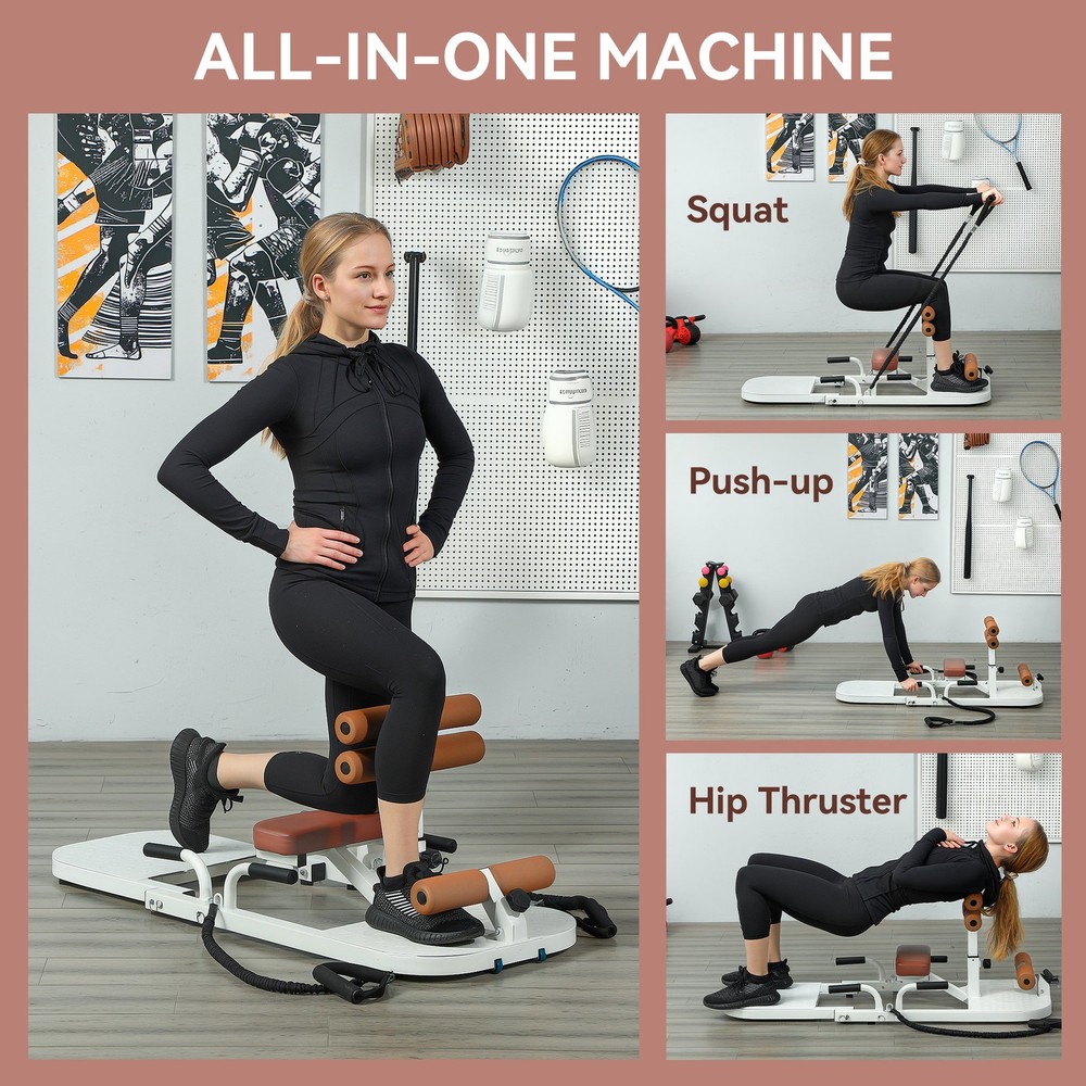 Soozier Sissy Squat Machine Hip Thrust Machine with Push Up Stand, White