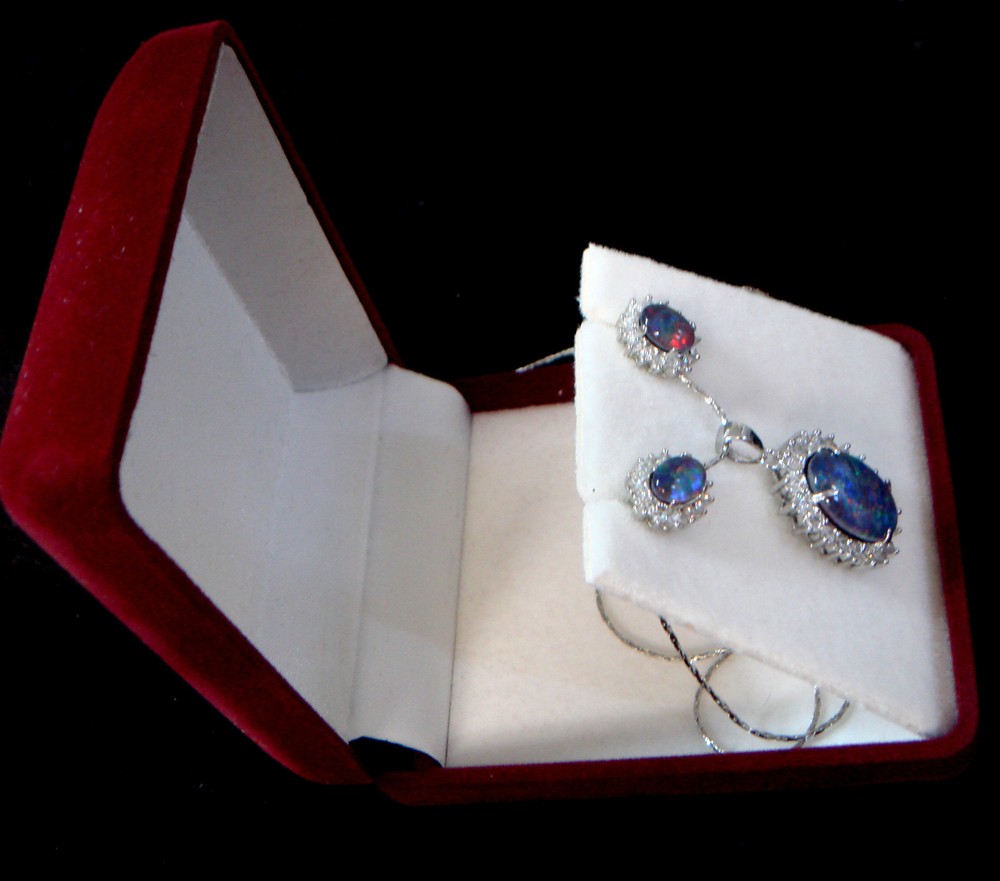 Birth Stone Fire Opal Pendant & Earring Set 925 Solid Sterling Silver