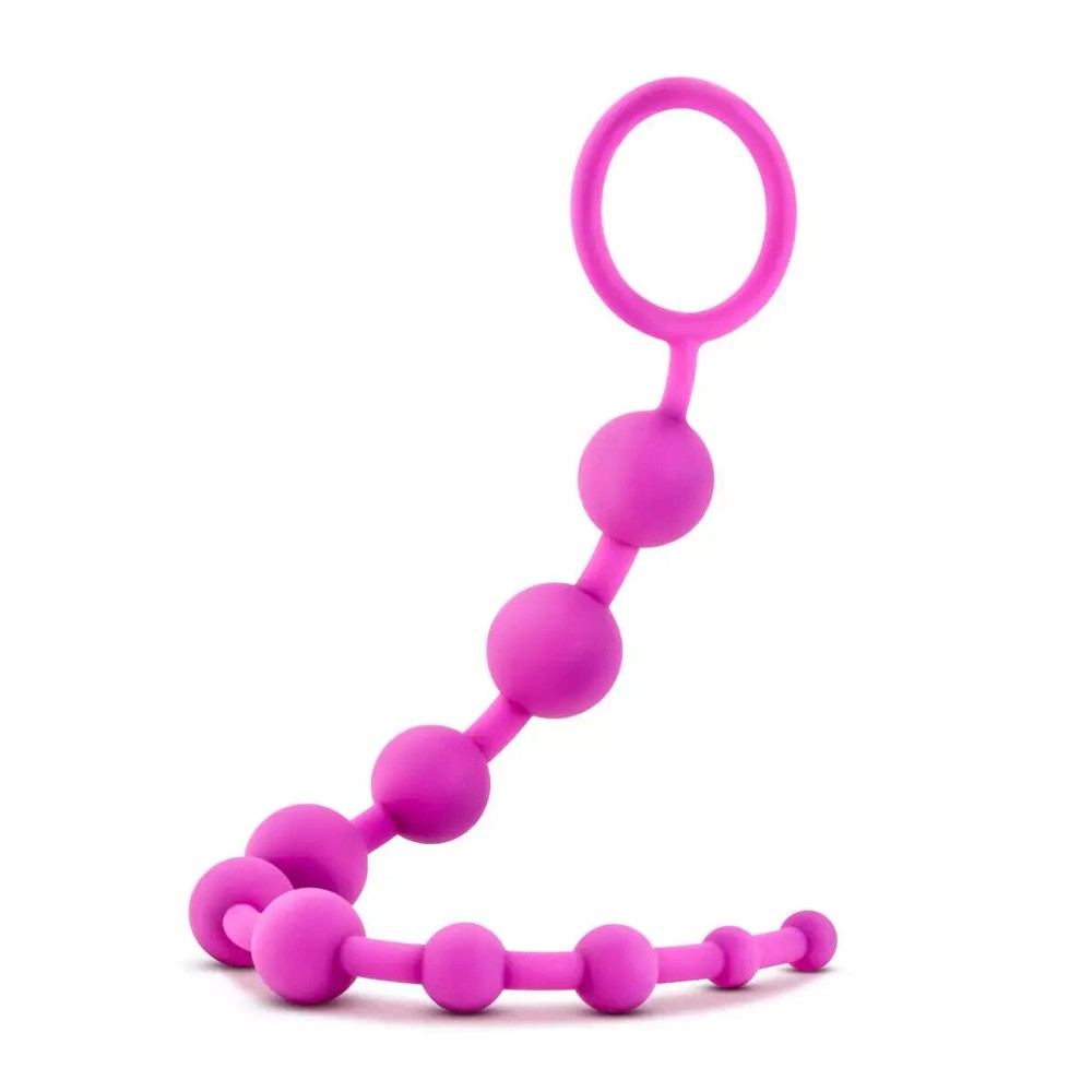 Eden 12.5" Silky Smooth Silicone Beginners Anal Beads With Pull Handle - Pink