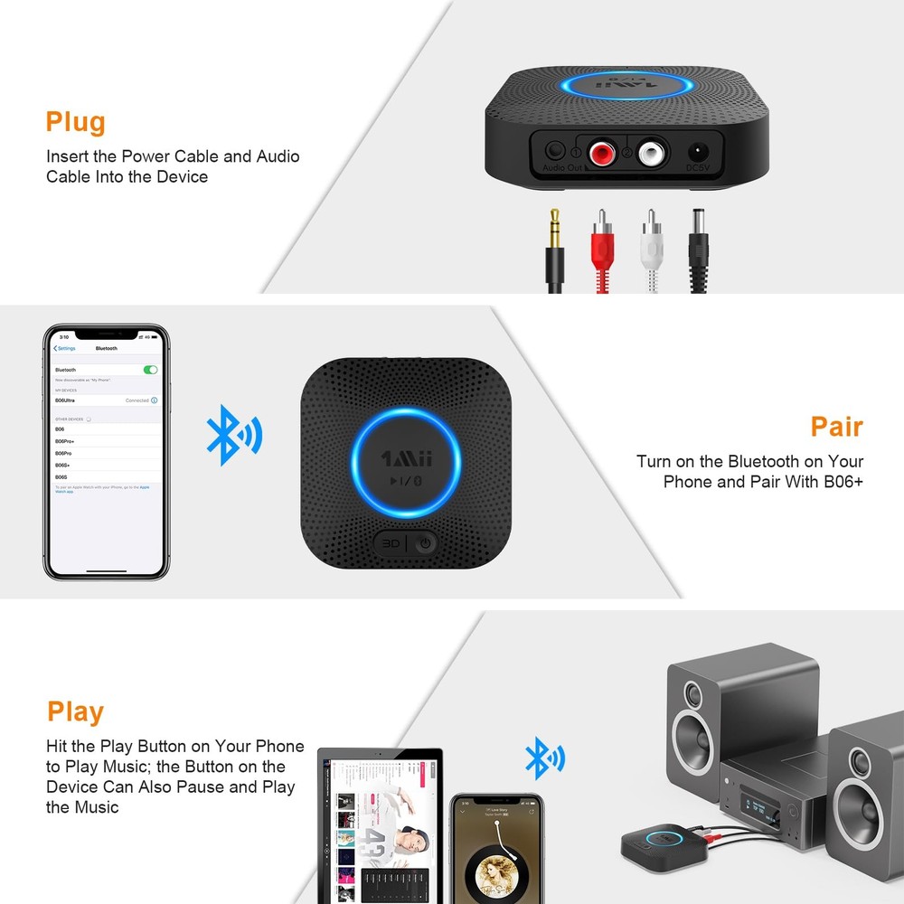 [Upgraded] 1Mii B06 Plus Bluetooth Receiver, Hifi Wireless Audio Adapt