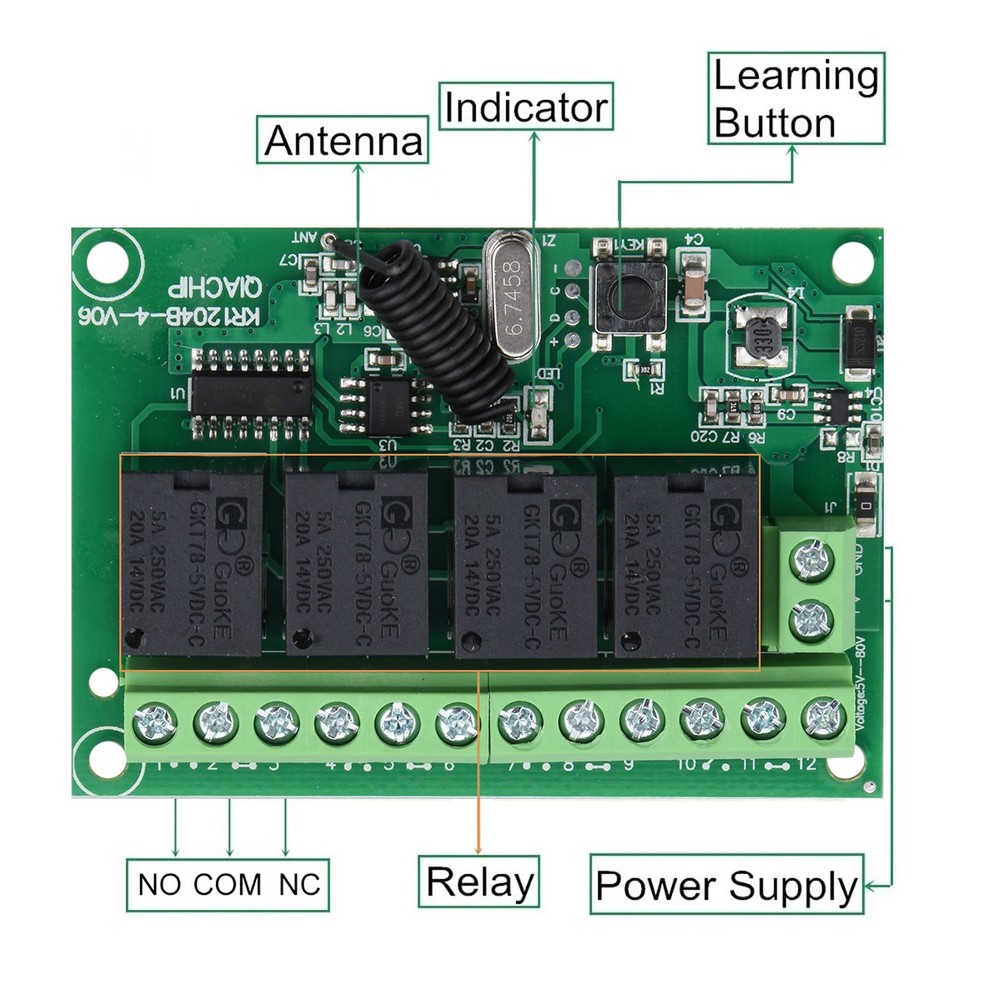 Security Control DC 4-Channel 443MHz Wireless RF Remote Control Relay Switch
