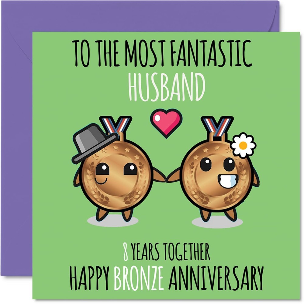 Stuff4 Cute Bronze Anniversary Card for Husband - 8 Years Together - Happy 8t...