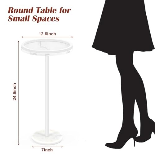 Round Side Table for Small Spaces Small Drink Table with Marble Base 1