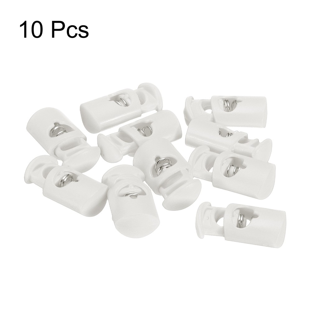 10pcs Cord Lock Single Hole Spring Toggle Stopper for Drawstring, White