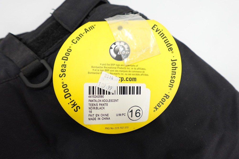 NEW Ski-Doo Size 16 Waterproof / Windproof Snow Pants (Black)