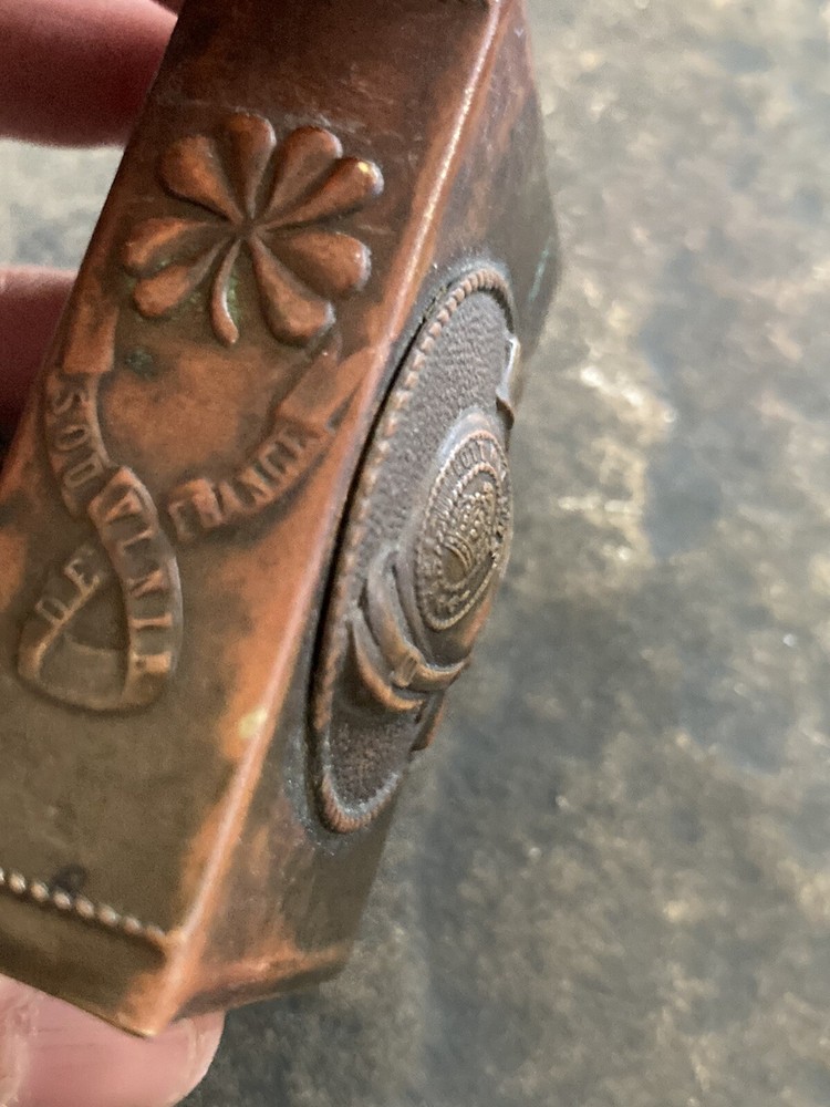 WWI German match safe, pickelhaube on front