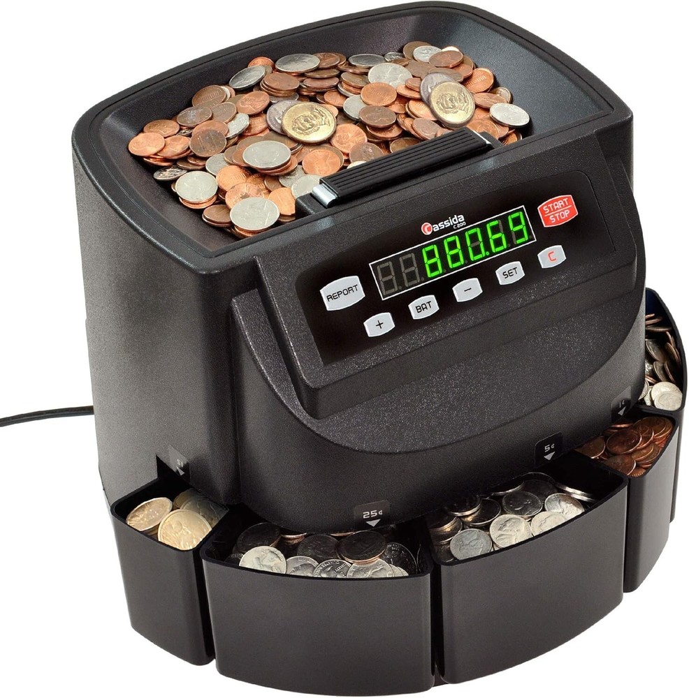 Compact Coin Sorting Machine with Automatic Wrappers - Ideal for Home & Business